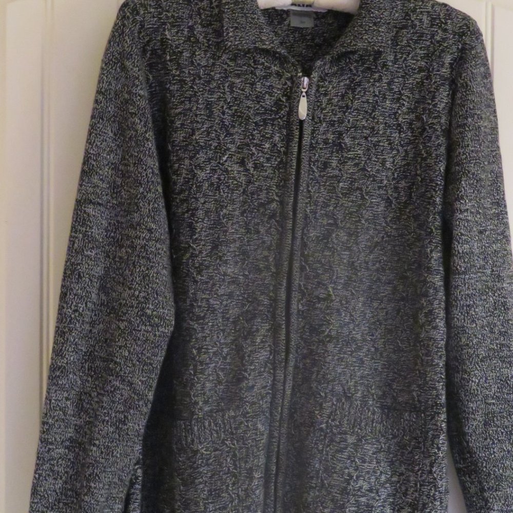 ALIA Heather Mix Black & White Zip Front Sweater Small (K381)